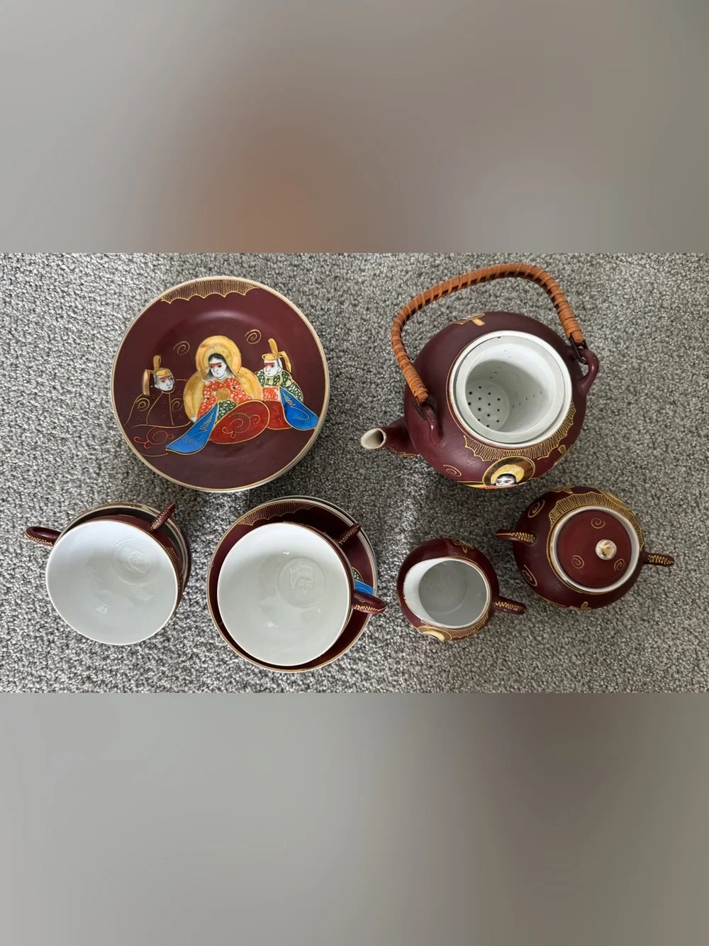 Hand-Painted Porcelain Tea Set with Japanese Motifs
